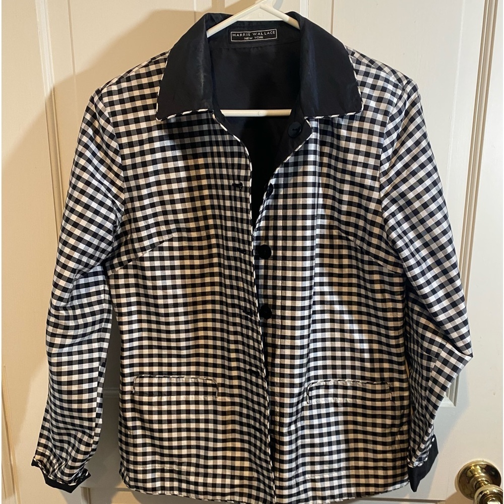 Harris Wallace Silk  Black and White Checkered Jacket Reversible - SIZE 6